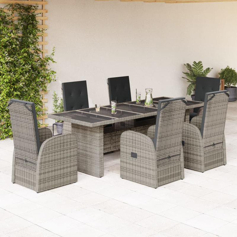 6 - Person Wicker Patio Dining Set with Rectangular Table , Cushions Included
