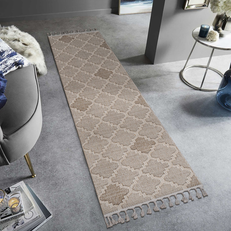 Tapis 2X8 au motif de treillis crème, Tapis de couloir 2 pi x 8 pi
