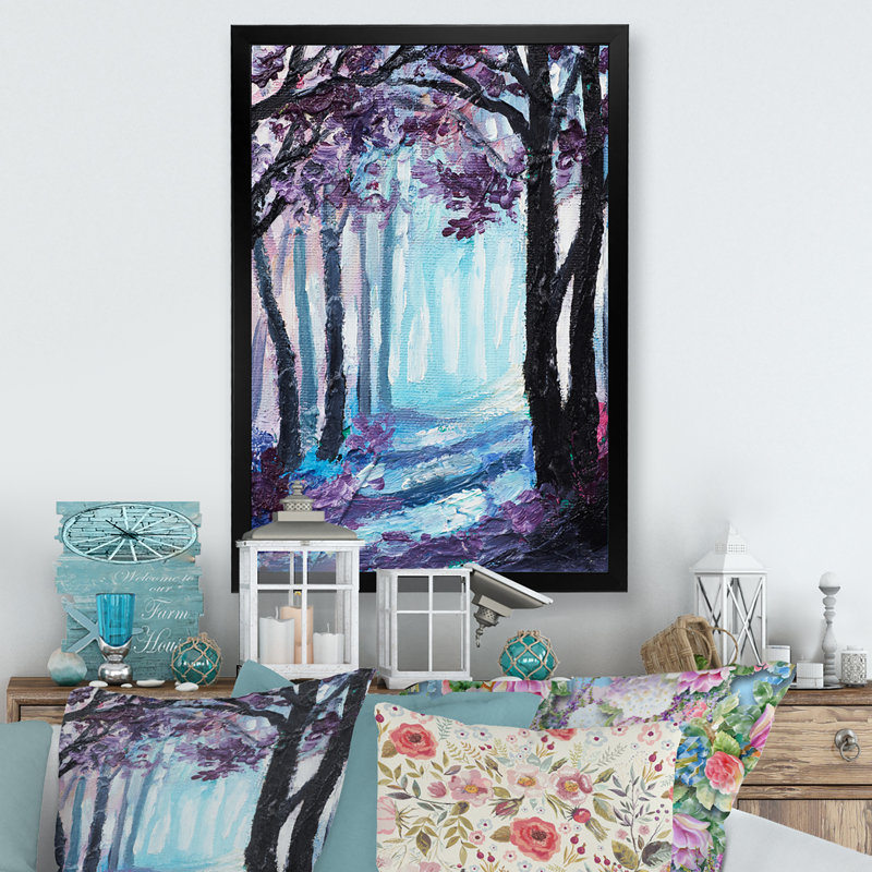 Forêt mauve mystique - Peinture, Cadre photo noir, H 20 po x l 12 po x P 1 po