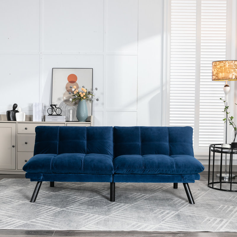 Lit pliant moderne, bleu marine, pièces ajustables, lit bleu pour petit appartement avec accoudoirs doux et lisses, pièce