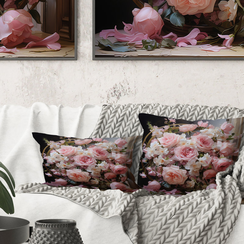 Coussin rose avec impression romantique «I Wreath»