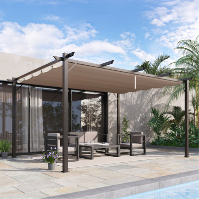 Auvent rétractable d'extérieur 10 'x 13', pergola de patio en aluminium, abri de jardin pour terrasse, jardin, abri de jardin grill, brun