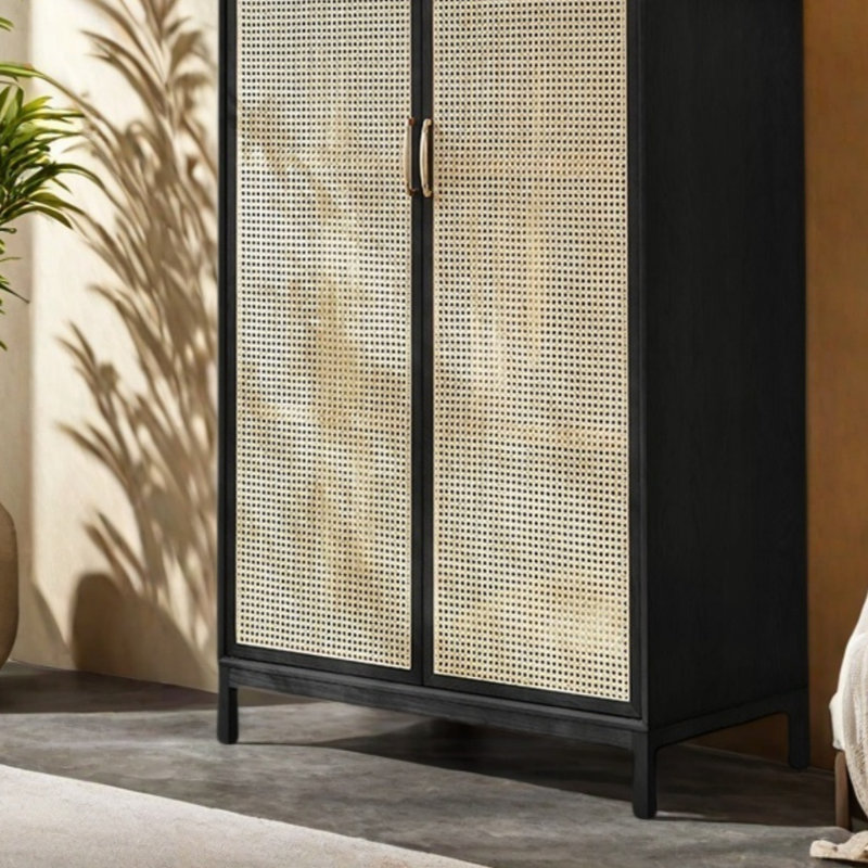 Armoire simple en rotin tissé, Noir, noir, noir, noir