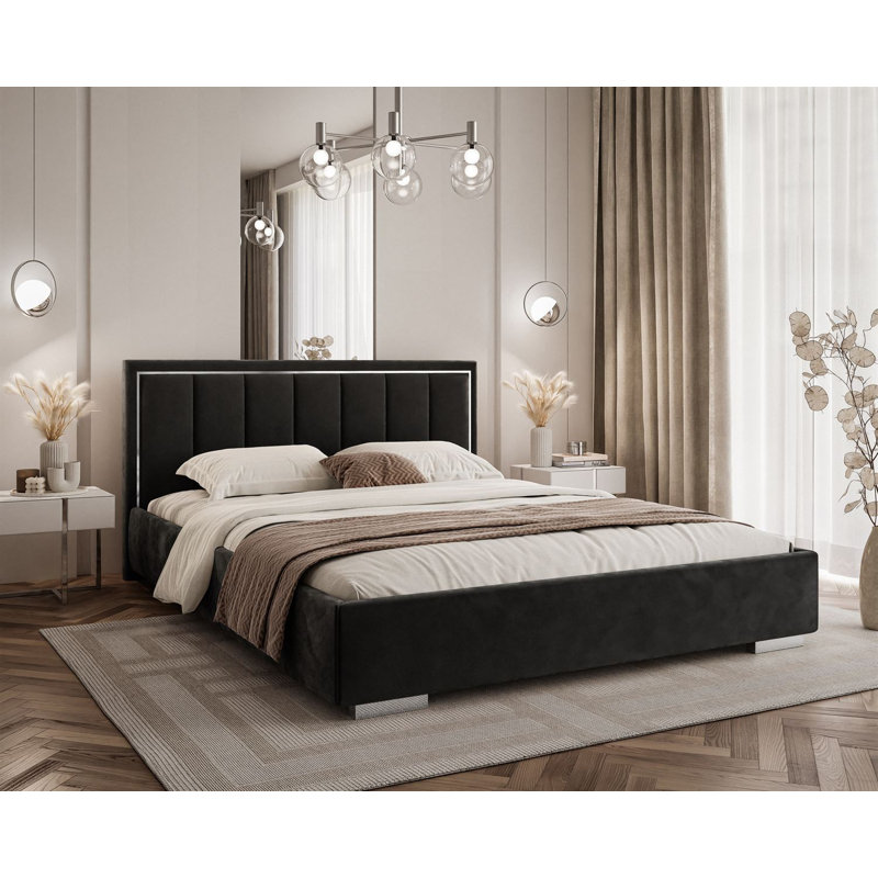 Upholstered Ottoman Bed, Single (100 x 205 cm), Black