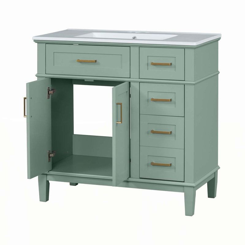 Meuble-lavabo moderne avec lavabo en céramique et plusieurs options de rangement pour une fonctionnalité accrue