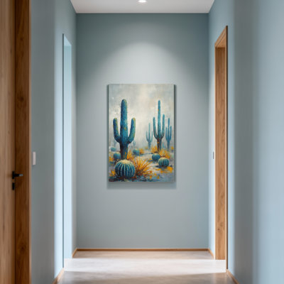 «Plants & Flowers Blue Cactus Desert Landscape», reproduction d'art