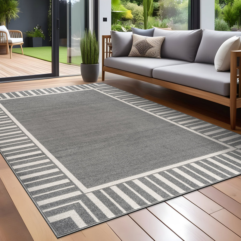 Tapis géométrique intérieur / extérieur, Grey, Rectangle 8' x 10'