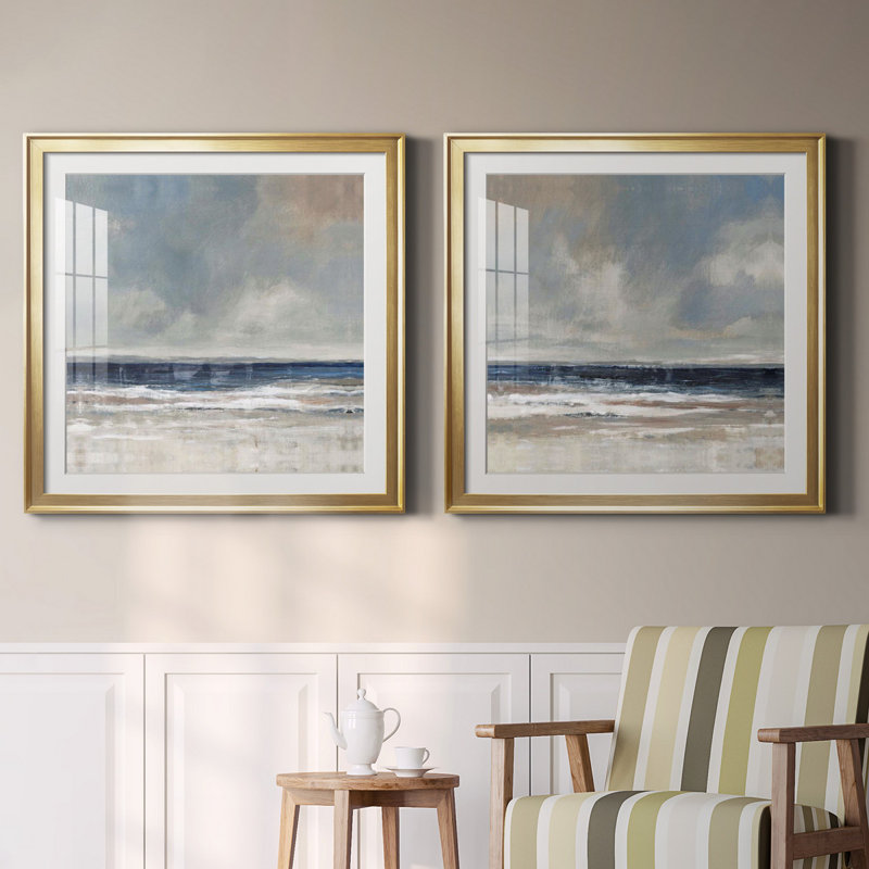 Embellished Distant Land I - Ensemble de 2 reproductions d'art encadrées, H 34,5 po x l 69 po, Doré