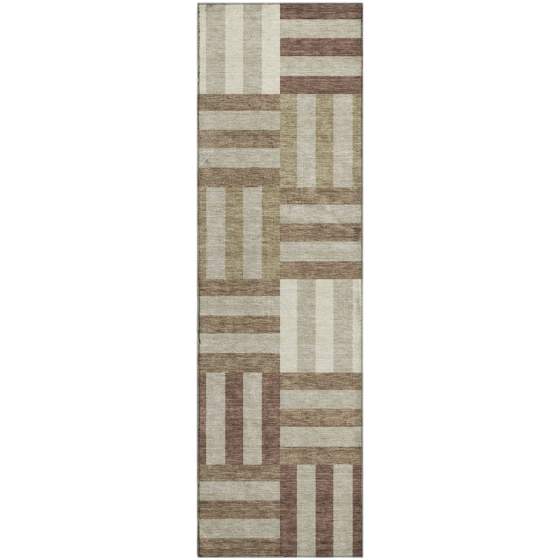 Premium Machine Washable Mayfield AMF2332 Geometric Rug, 2'3" x 7'6" Runner, Brown