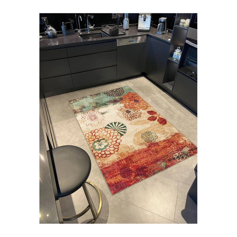 Multicolored Floral Decorative Washable Carpet, Rectangle 2'4" x 4'
