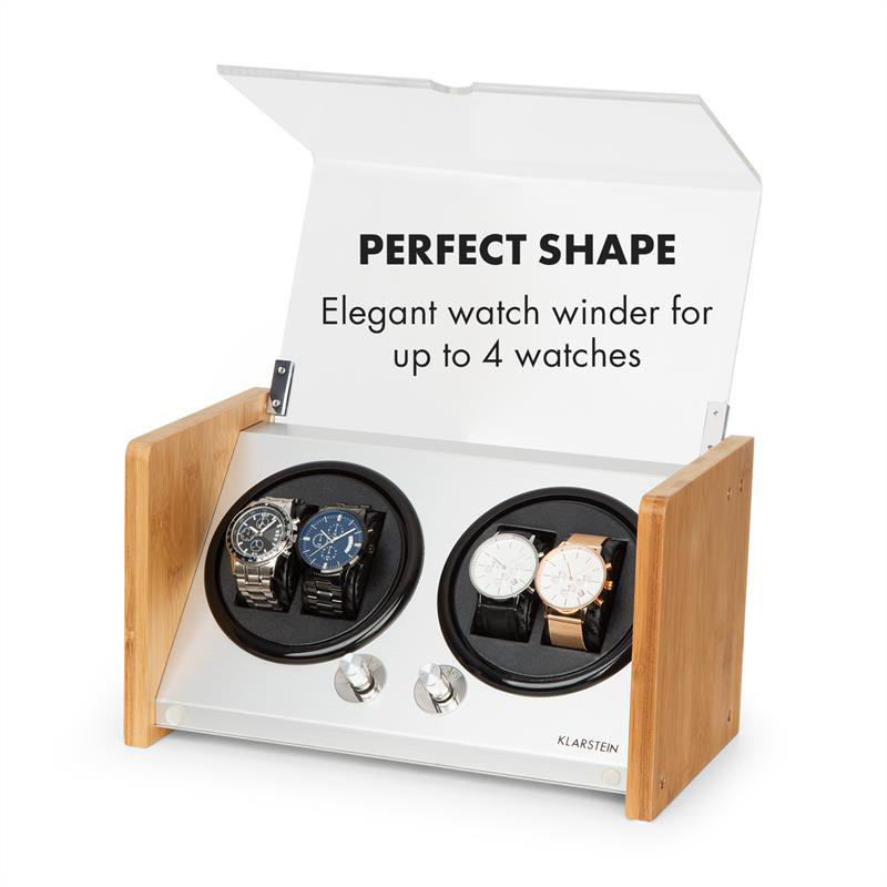 Tokyo Metal Watch Box + Watch Winder, Wood/Glass/Silver