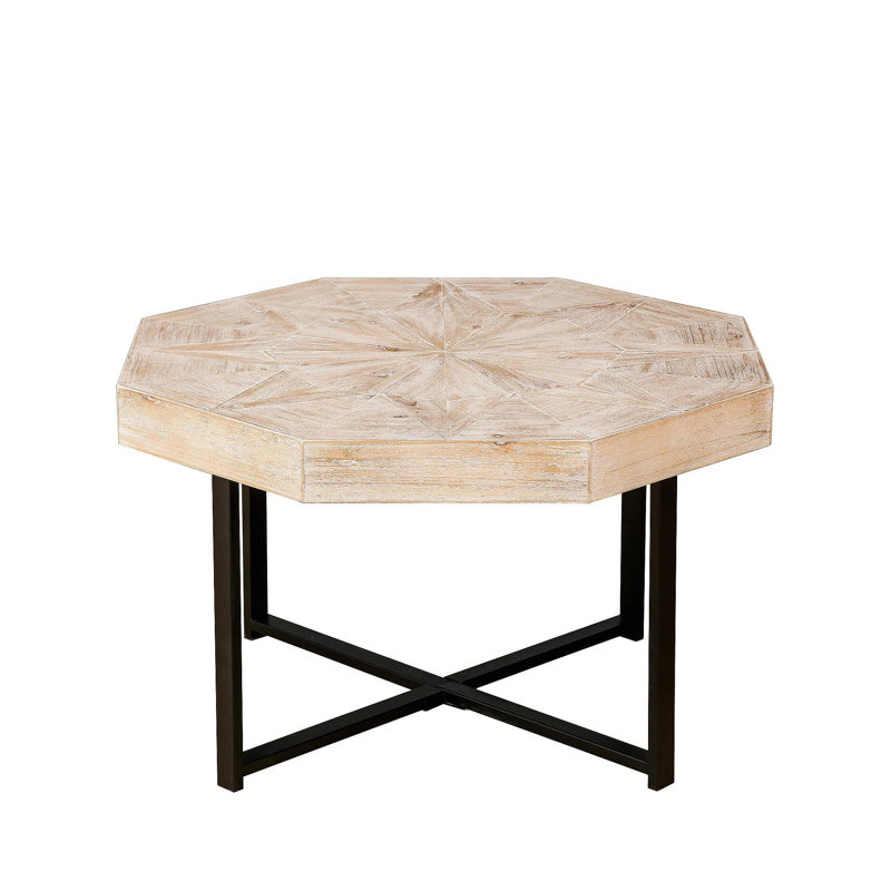 Table basse octogonale en bois à motif de patchwork rétro 30 pouces