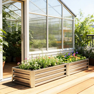Boîte à fleurs surélevée pour jardin - Acier galvanisé, rouille, fond ouvert à l'accumulation d'eau, installation simple, bac à fleurs stable de l 23,5 po, pour revêtement extérieur, développement de racines naturelles,