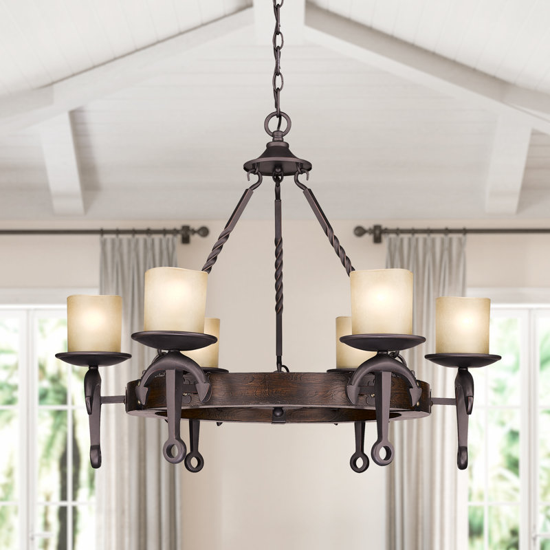 Liam 6 - Light Dimmable Wagon Wheel Chandelier