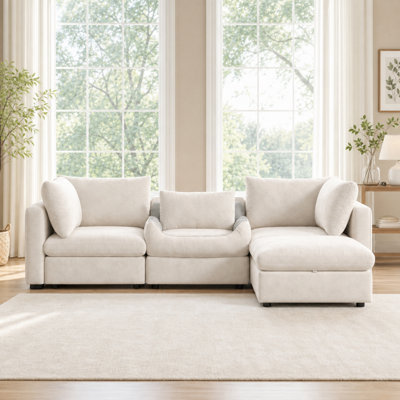  Sheley 120'' Upholstered Cloud Modular Sectional with Pet Bed & Storage Ottoman