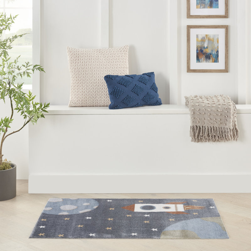 Tapis bleu ciel lavable à la machine Astra, Rectangle 2 pi 2 po x 4 pi