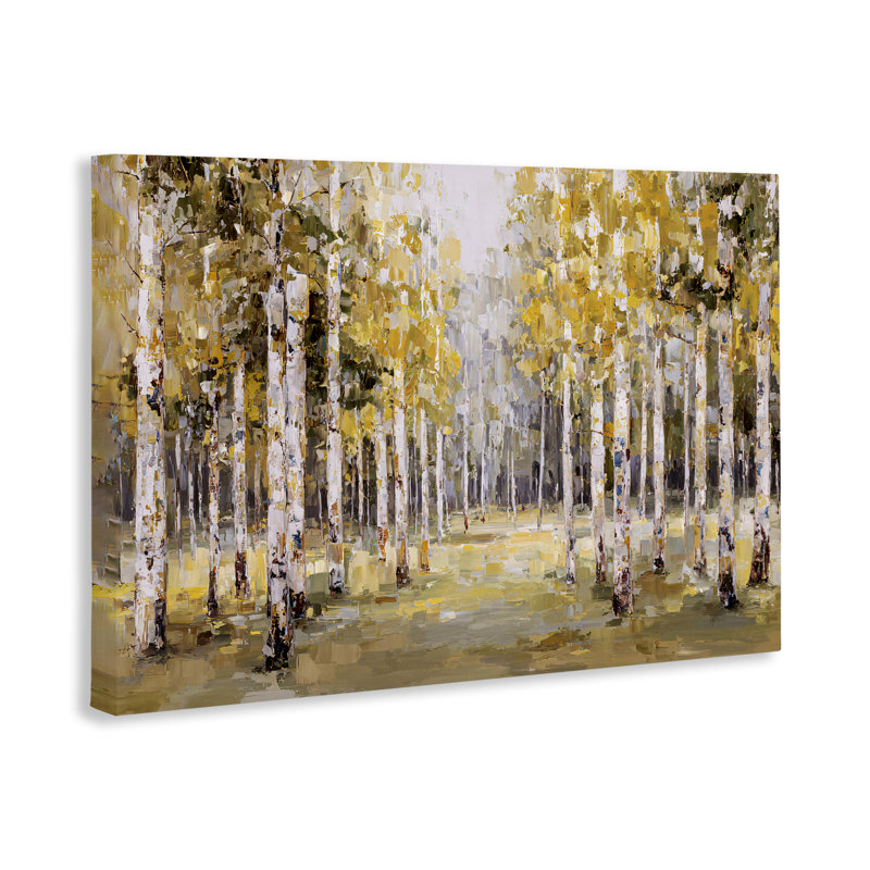 Impressionniste bouleaux et feuilles d'automne, conception par Jacky Ngan, H 16 po x l 24 po