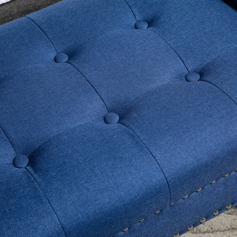 Banc d'appoint bleu avec cadre et bouton de rembourrage doux en bleu, rehausse l'ambiance de la chambre à coucher