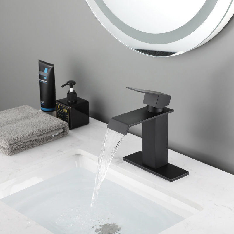 Waterfall Flow Bathroom Faucet With Single Handle, Made Of Quality Stainless Steel, Matte Black Finish Steel Vanity Sink Spout And Easy Handle Operation In
