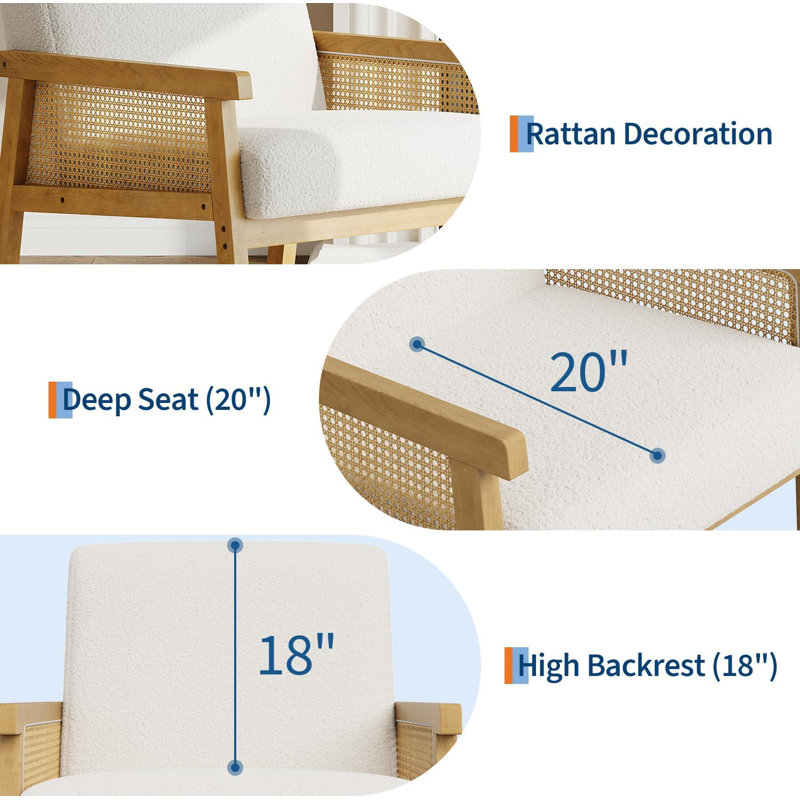 Chaise avec accoudoirs en rotin Boucle, Blanc