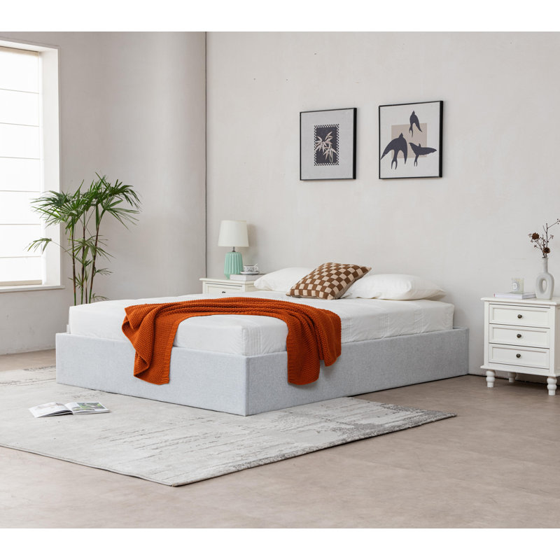 Lit plateforme avec rangement Aristedes, Blanc cassé, Grand