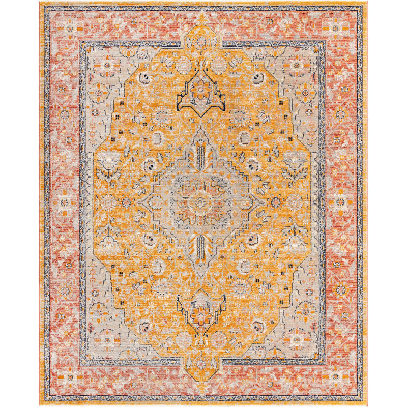Alkire Oriental Area Rug, Rectangle 9' x 12', Yellow