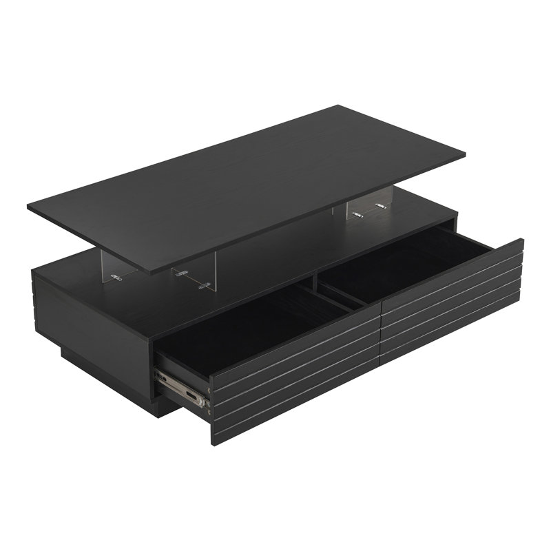 Modern Led Lights Coffee Table With 2 Spacious And Practical Drawers Black Rectangular - Versatile & Chic, Black