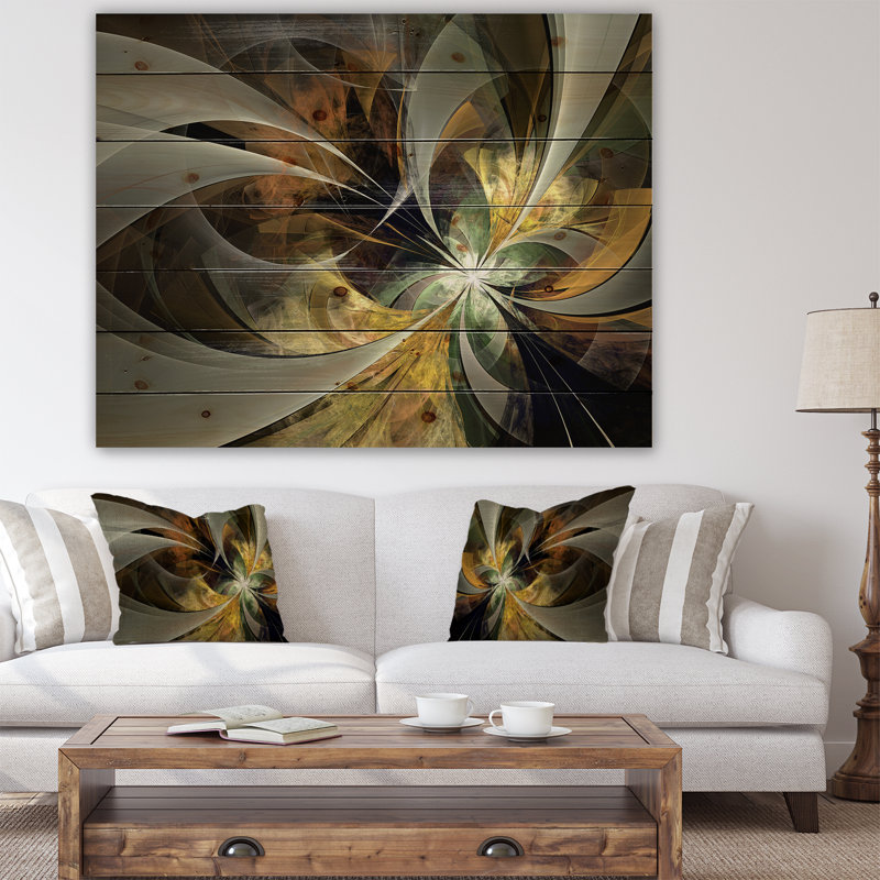 «Symmetric Gold Fractal Flower», impression, H 15 po x l 20 po, Impression sans cadre, Bois