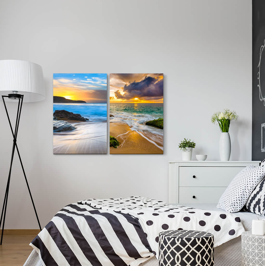 2-tlg. Leinwandbilder-Set - Fotografie „Dream Beach Sunset Summer Clouds Calming Horizon Beautiful”