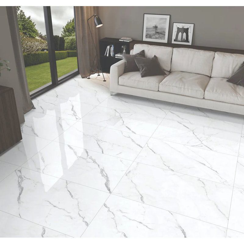 Atlantis Calacatta 24 in. x 48 in. Polished Porcelain Marble Look Wall And Floor Tile (15.49 Sq. Ft. / Case)