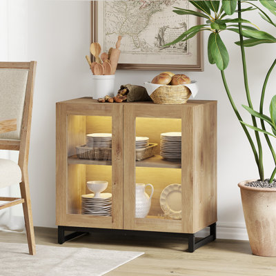 Sideboard Buffet Cabinets With Glass Doors, Modern Sideboard Credenza With Adjustable Shelf And Metal Base, Coffee Bar Cabinet Storage Cabinet For Living Room, Kitchen