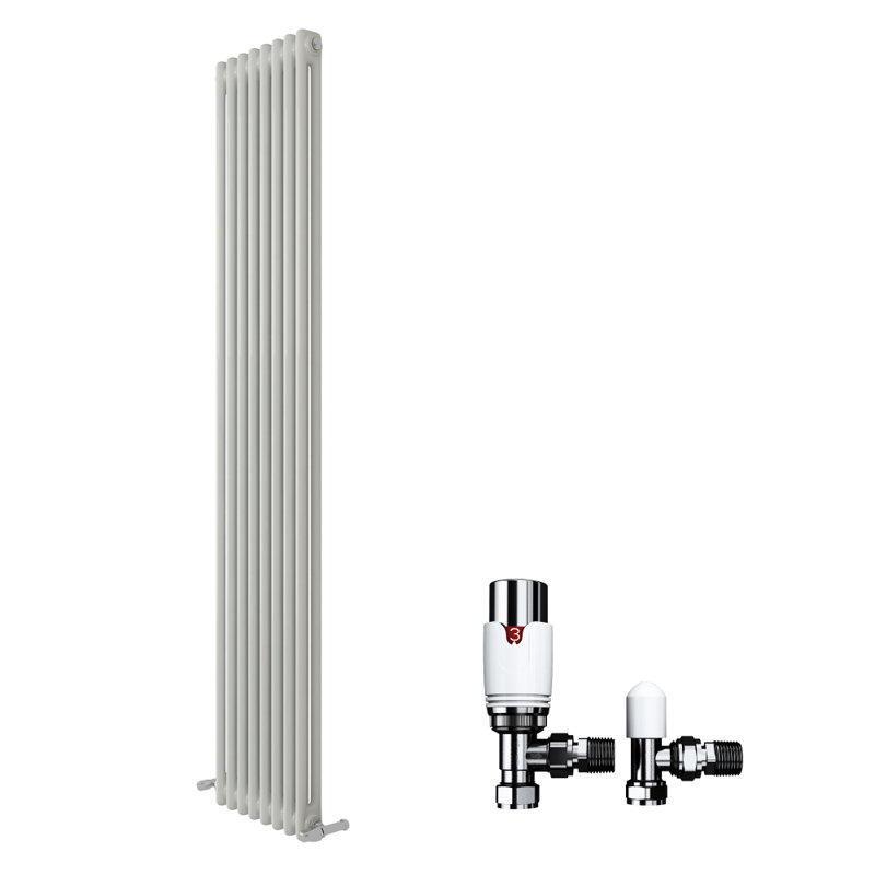 iBathUK Radiator + Angled Valve, White, 2, 1800cm H x 380cm W x 70cm D