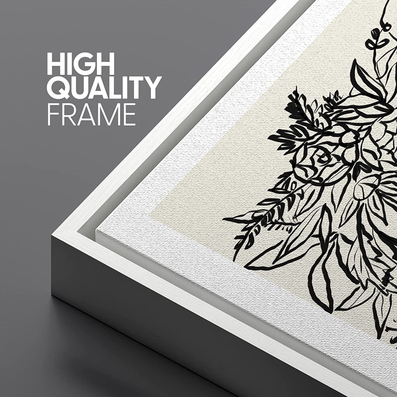 Modern Geometric Black Floral Woman Framed Canvas Print, 16" x 24"