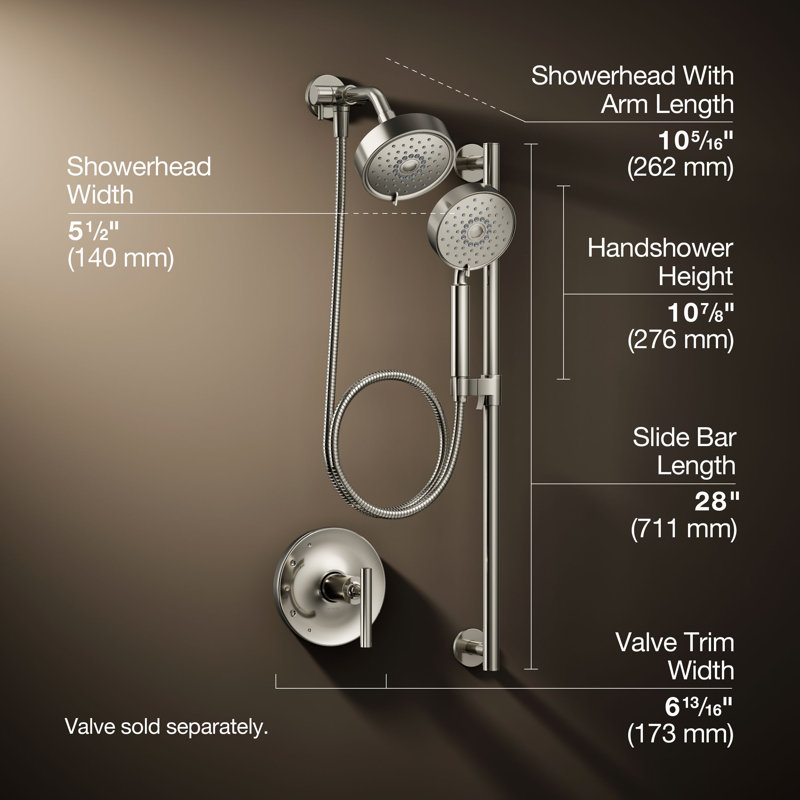 Kohler Purist Performance Showering Kit, 2.5 GPM Multifunction Showerhead and Handshower Package, Three Spray Settings