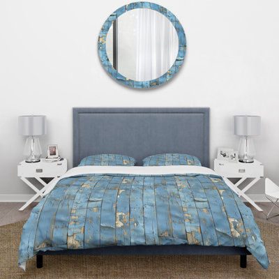 Blue Beige Country Rustic Wood III - Country Duvet Cover Set