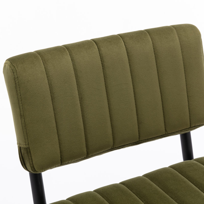 Olive Green Velvet Upholstered Counter Stool with Black Metal Frame