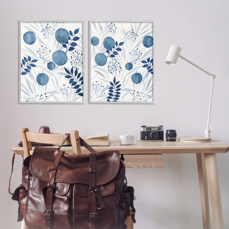 "Blue Toned Plant", ensemble de 2 impressions sur toile encadrées, design par Hannah Dawson, H 30 po x l 48 po
