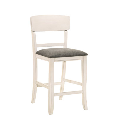 Chaises de salle à manger rembourrées à hauteur de comptoir 2 pièces, finition gris craie, coussin de siège, dossier moderne pour tabourets de bar transitionnels 2 pièces, gris, assise, surface évasée