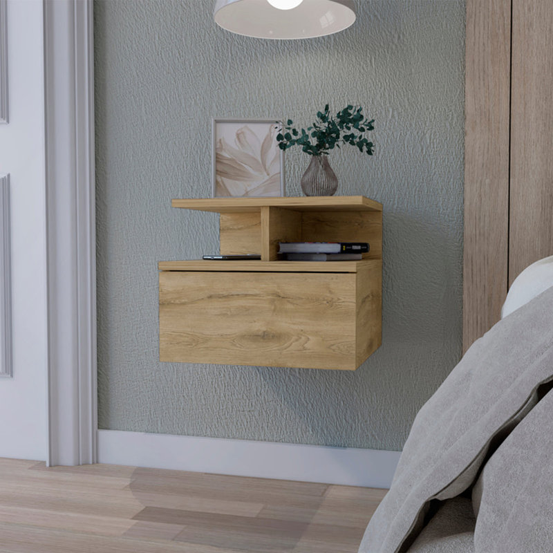 Élégante table de chevet flottante avec options de rangement polyvalentes pour la chambre à coucher, Beige