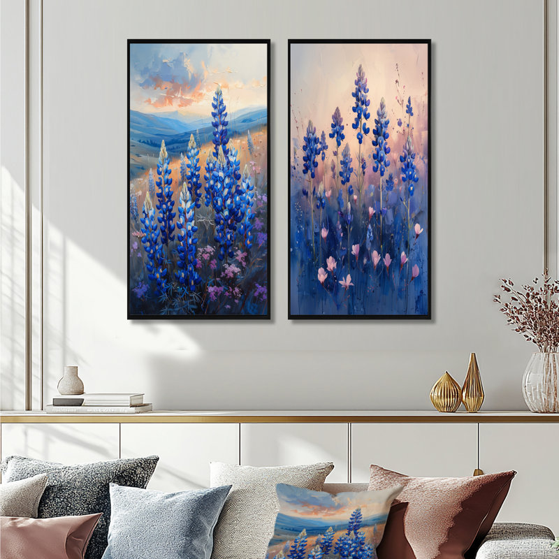 Blue Sunrise Splendor Blue Bonnets I - Blue Bonnets, ensemble de 2 pièces d'art mural, H 28 po x l 24 po, Impression encadrée