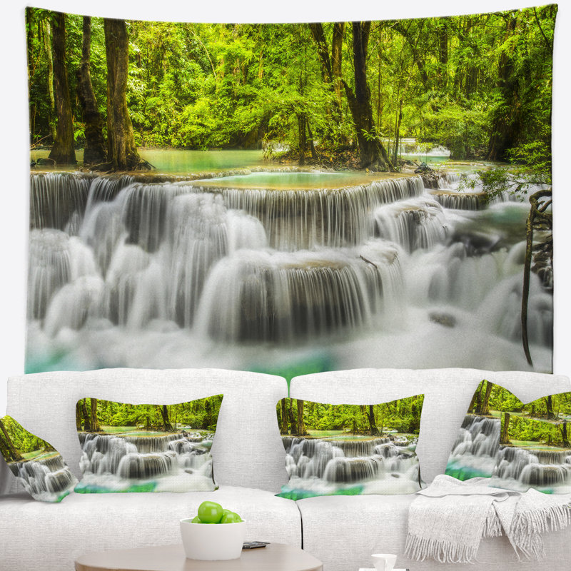Photographie erawan waterfall voir tapisserie, H 78 po x l 92 po