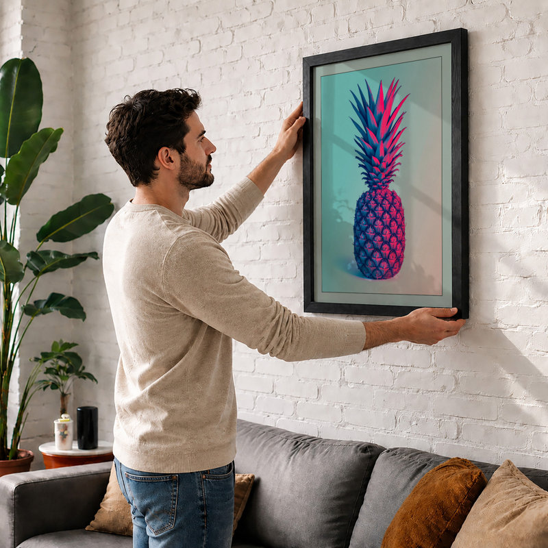 Pineapple Modern - Framed Print, A2 - 59.4 x 42.0 cm, Walnut
