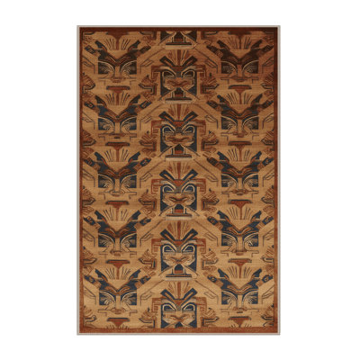 Machine Washable Art Deco Brown Area Rug