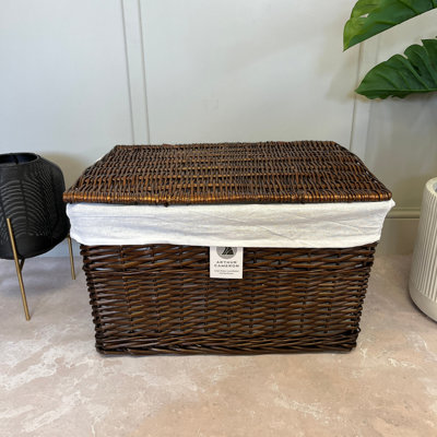 Rectangular Wicker Storage Basket with Lid and Removable Lining