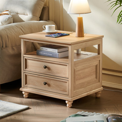 Farmhouse Nightstand, 24" Wide End Table With 2 Drawers, Dresser For Bedroom, Bed Side Table Chest Of Drawers Cabinet,Wood Night Stand For Living Room, Closet