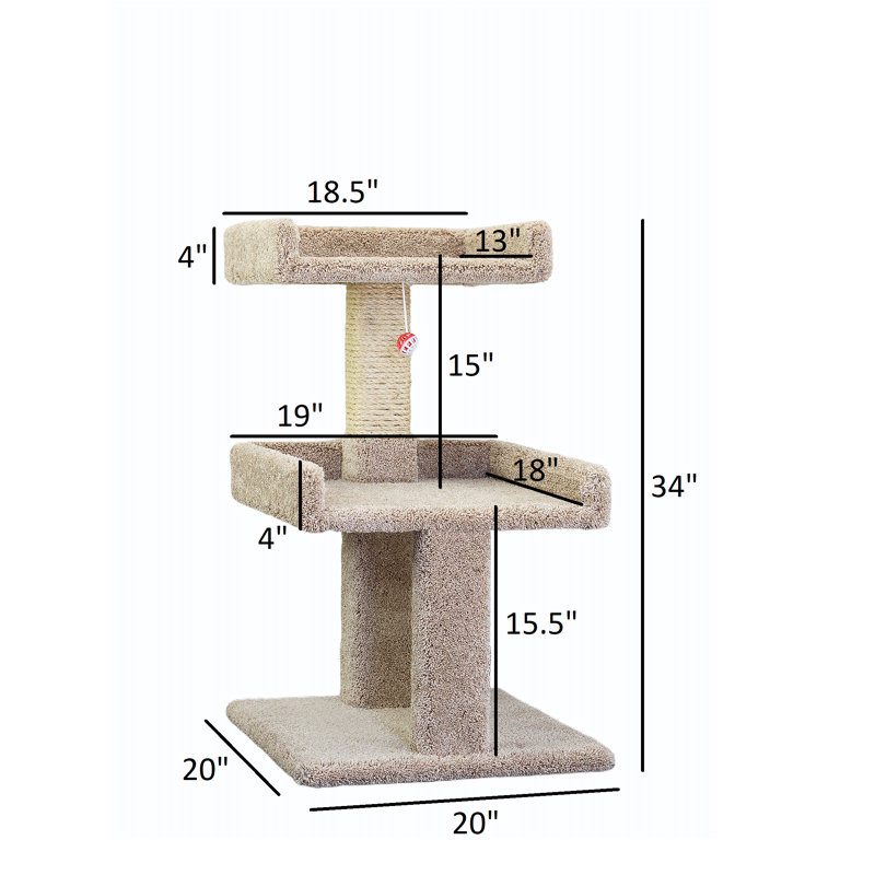 Beige Sisal 34'' Cat Tree with Perches