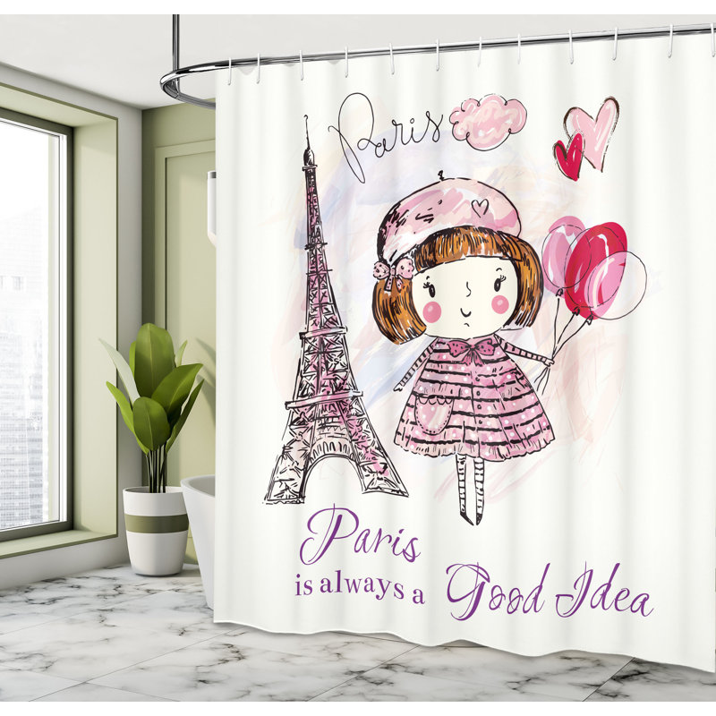 Paris Shower Curtain Set + Hooks, 70" H x 69" W