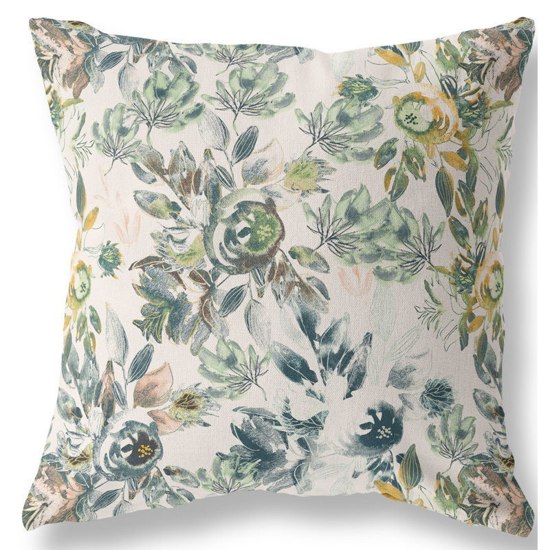 Floral Reversible Throw Pillow, 26"x26", White/Green