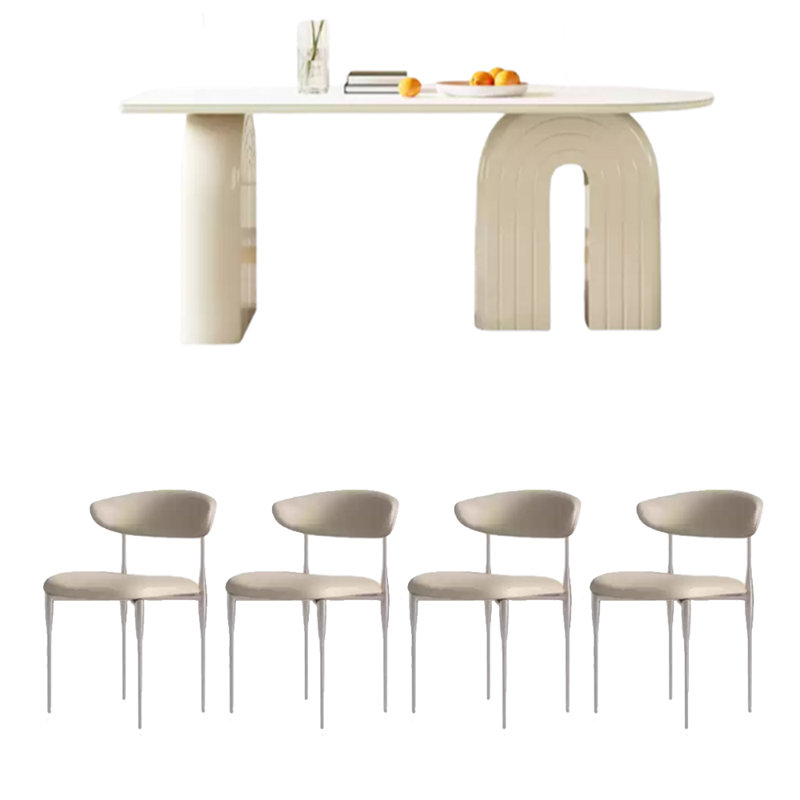Ensemble de table de salle à manger en pierre frittée blanc pur, H 29,92 po x L 55,12 po x l 31,5 po