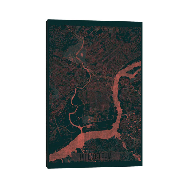 Philadelphia Infrared Urban Blueprint Map by Hubert Roguski - Wrapped Canvas Print, 30.48 cm H x 45.72 cm W